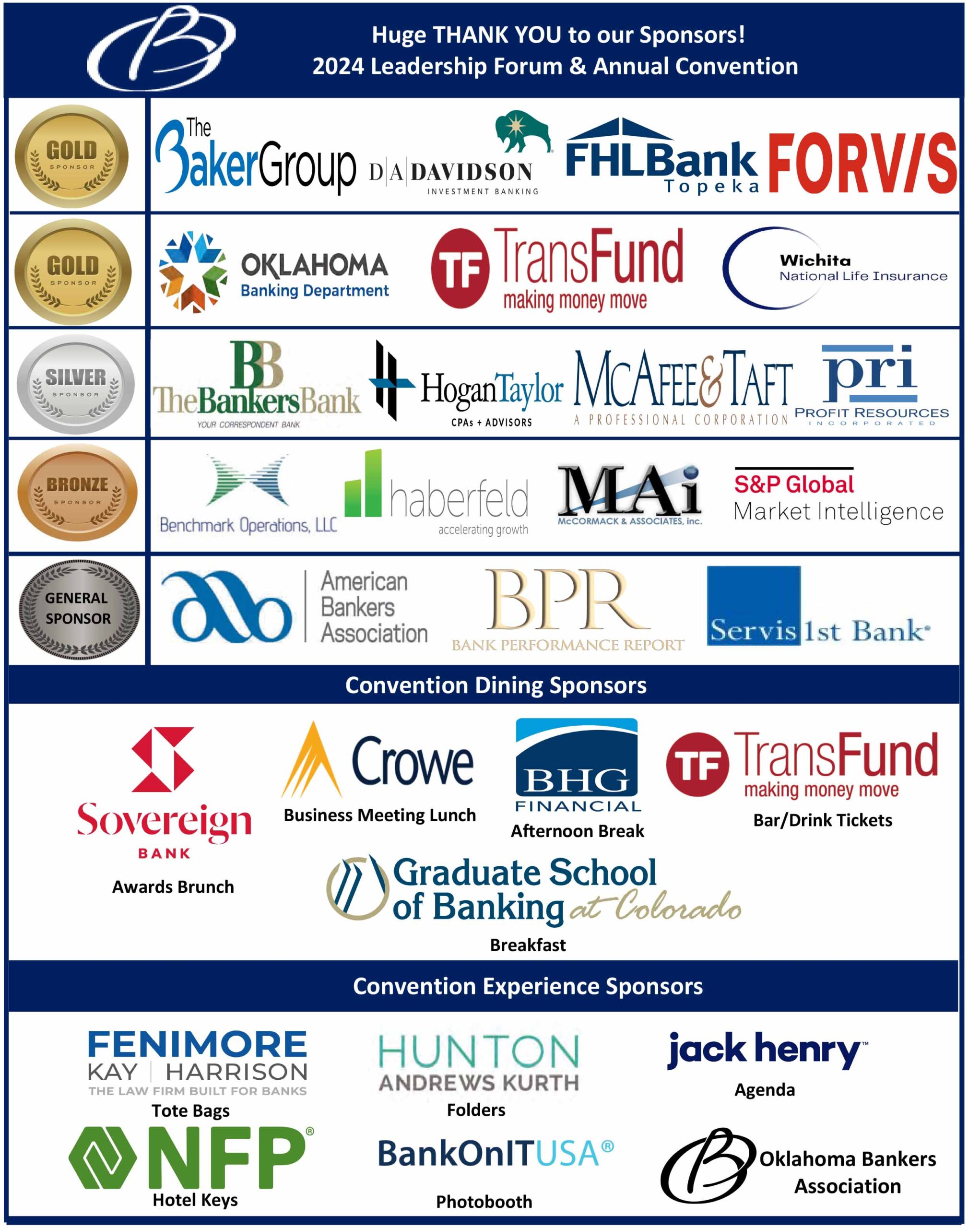 Thank you to our 2024 Convention sponsors! – Oklahoma Bankers Association